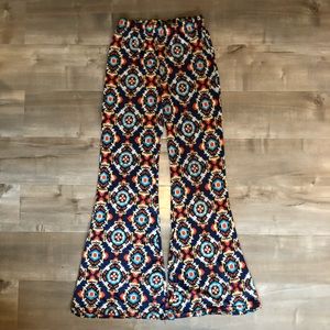 Sheer geo patterned bell bottom pants